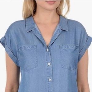 Jachs Girlfriend Denim Tee Jean Tencel Button Front Blouse Shirt XXL summer  hot